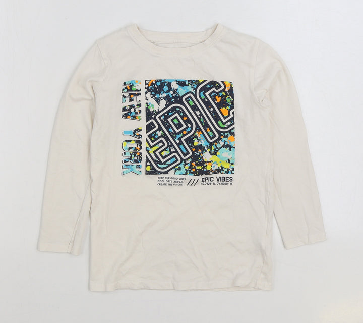Dunnes Stores Boys White 100% Cotton Basic T-Shirt Size 6-7 Years Round Neck Pullover - New York