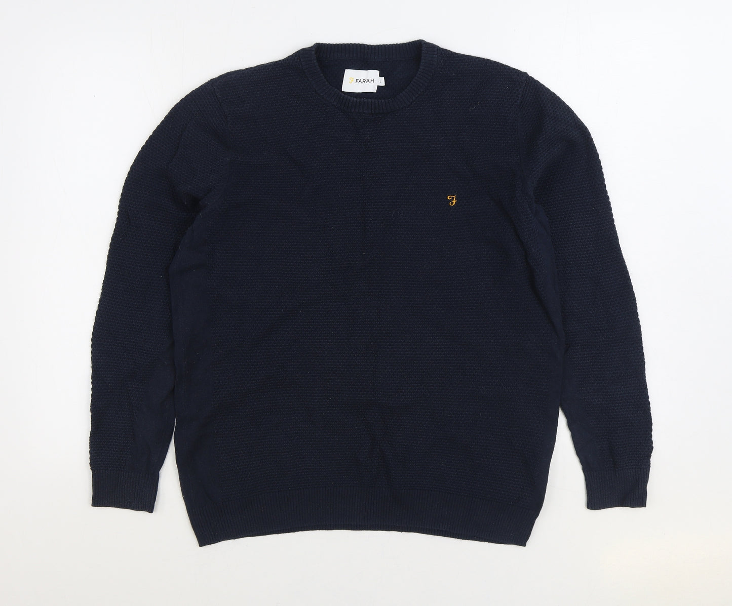 Farah Mens Blue Round Neck Cotton Pullover Jumper Size L