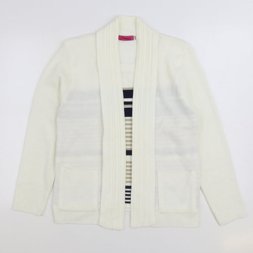Elegance Womens White Round Neck Striped Acrylic Pullover Jumper Size S