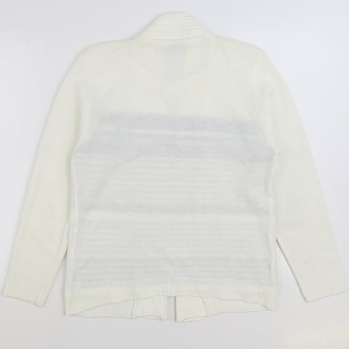 Elegance Womens White Round Neck Striped Acrylic Pullover Jumper Size S