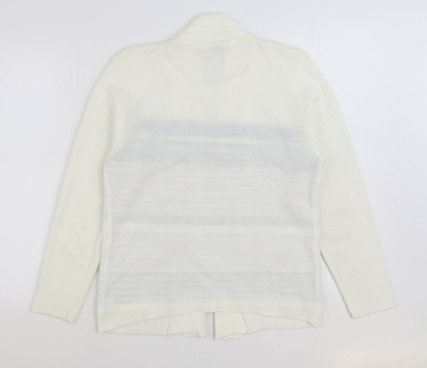Elegance Womens White Round Neck Striped Acrylic Pullover Jumper Size S