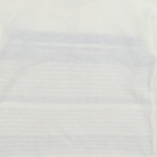 Elegance Womens White Round Neck Striped Acrylic Pullover Jumper Size S