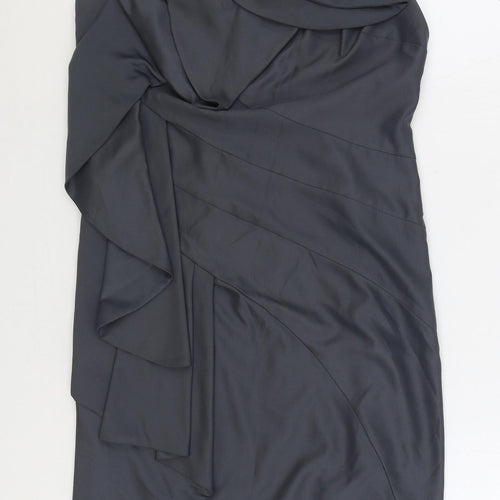 Per Una Womens Grey Polyester Sheath Size 12 V-Neck Zip