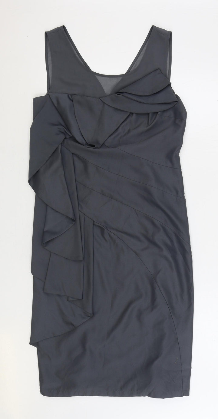 Per Una Womens Grey Polyester Sheath Size 12 V-Neck Zip