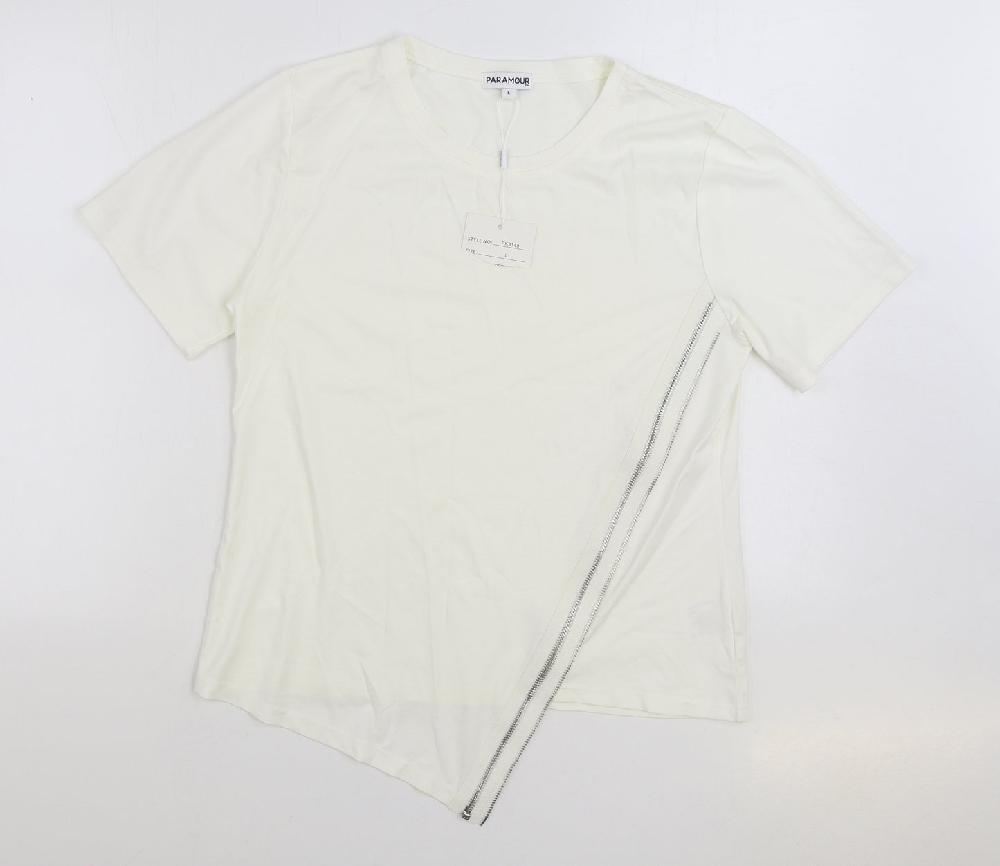 Paramour Womens Ivory Polyester Basic Blouse Size L Round Neck