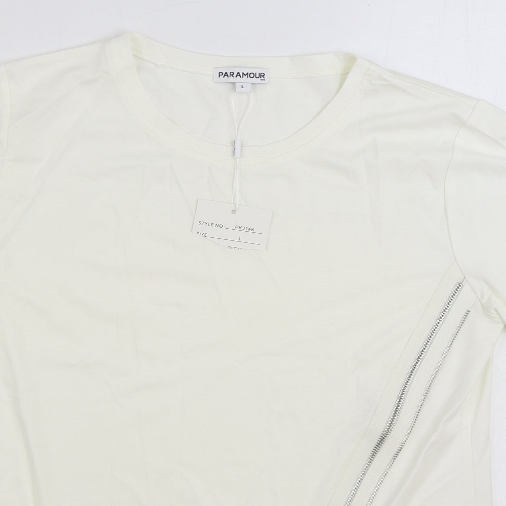 Paramour Womens Ivory Polyester Basic Blouse Size L Round Neck