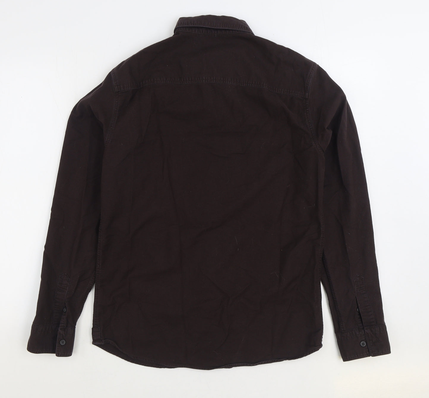 AllSaints Mens Brown Cotton Button-Up Size S Collared Button