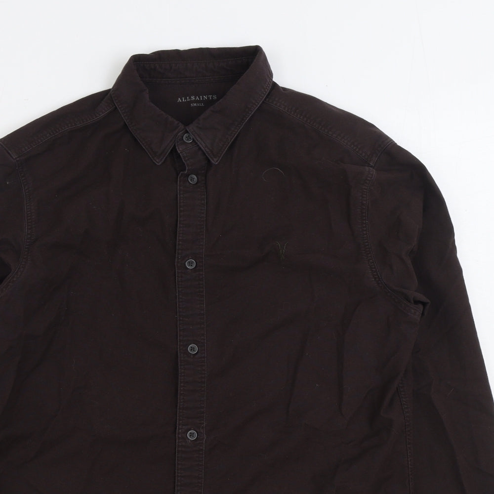 AllSaints Mens Brown Cotton Button-Up Size S Collared Button