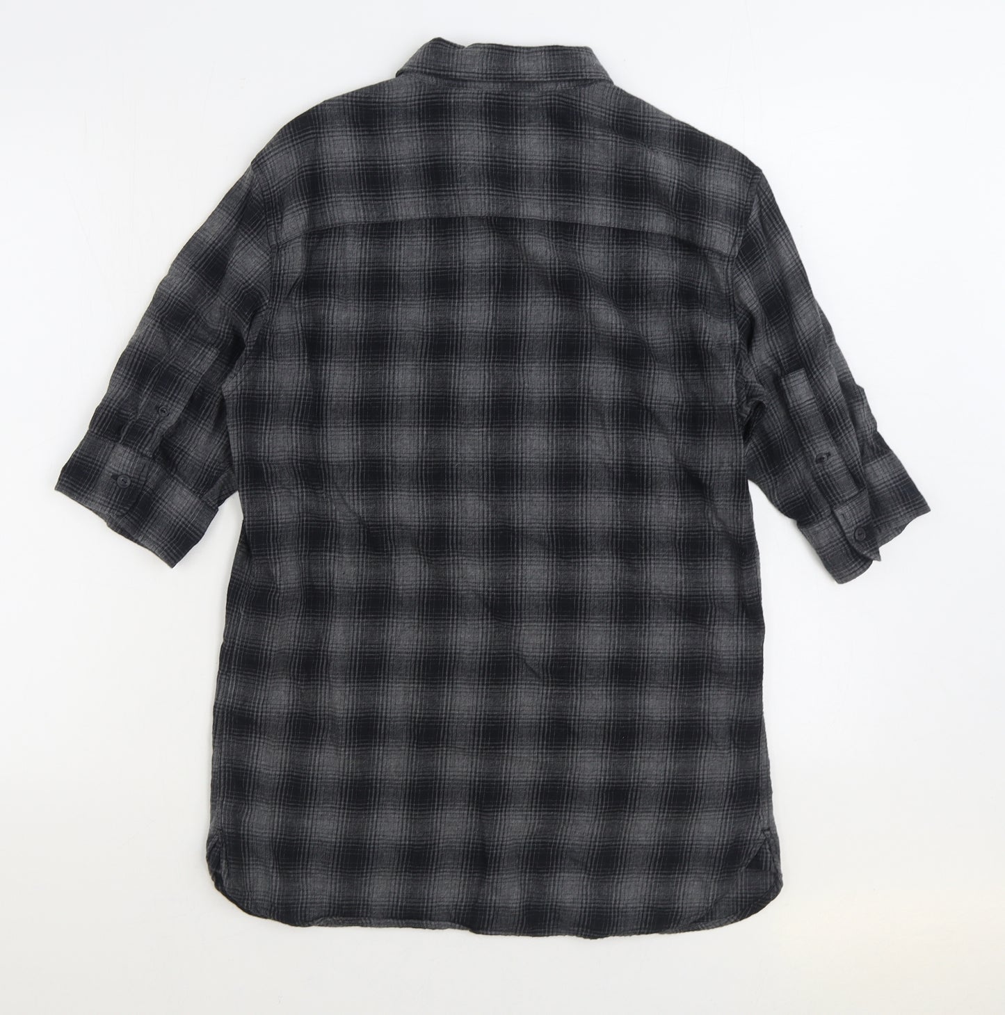 AllSaints Mens Grey Plaid Cotton Button-Up Size S Collared Button