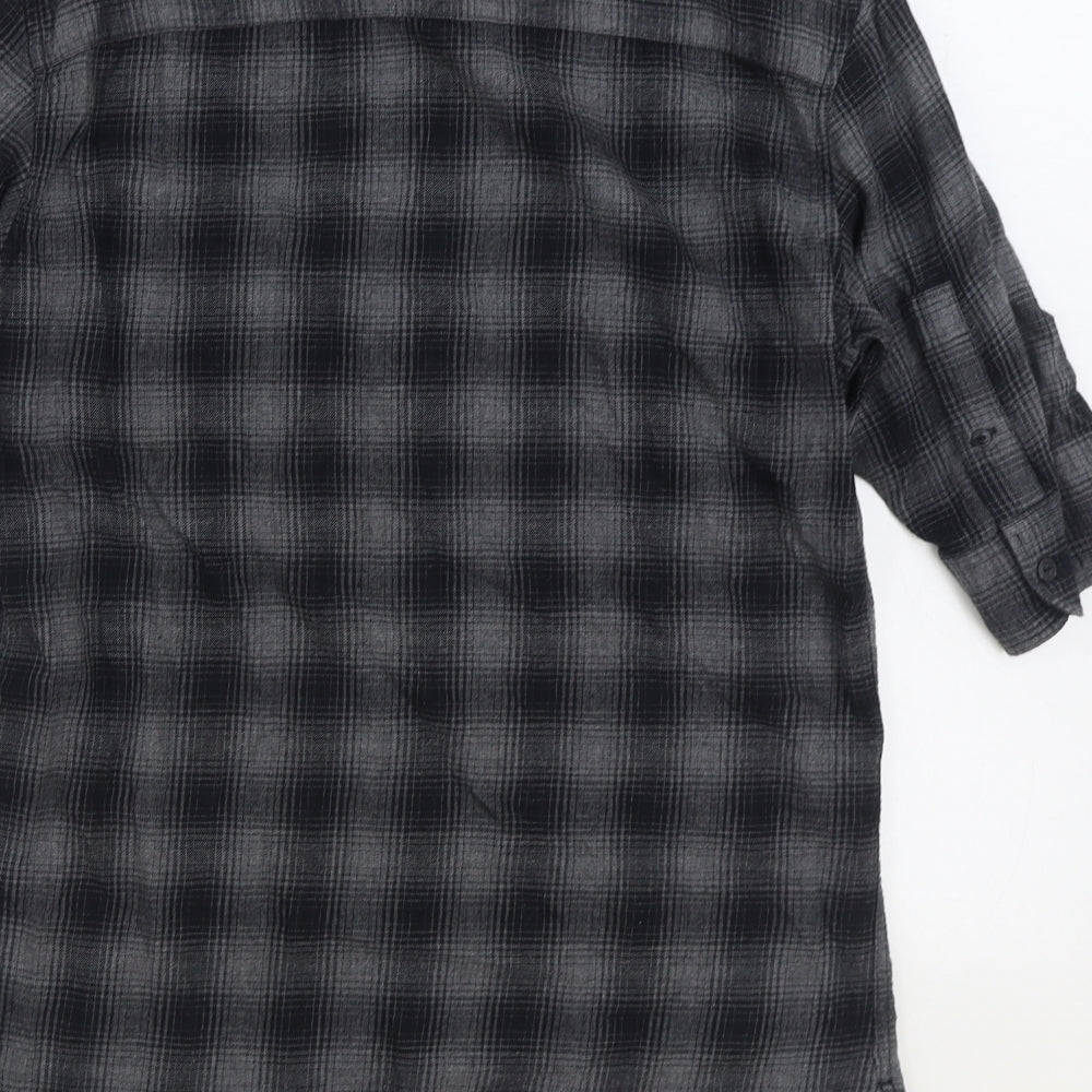 AllSaints Mens Grey Plaid Cotton Button-Up Size S Collared Button