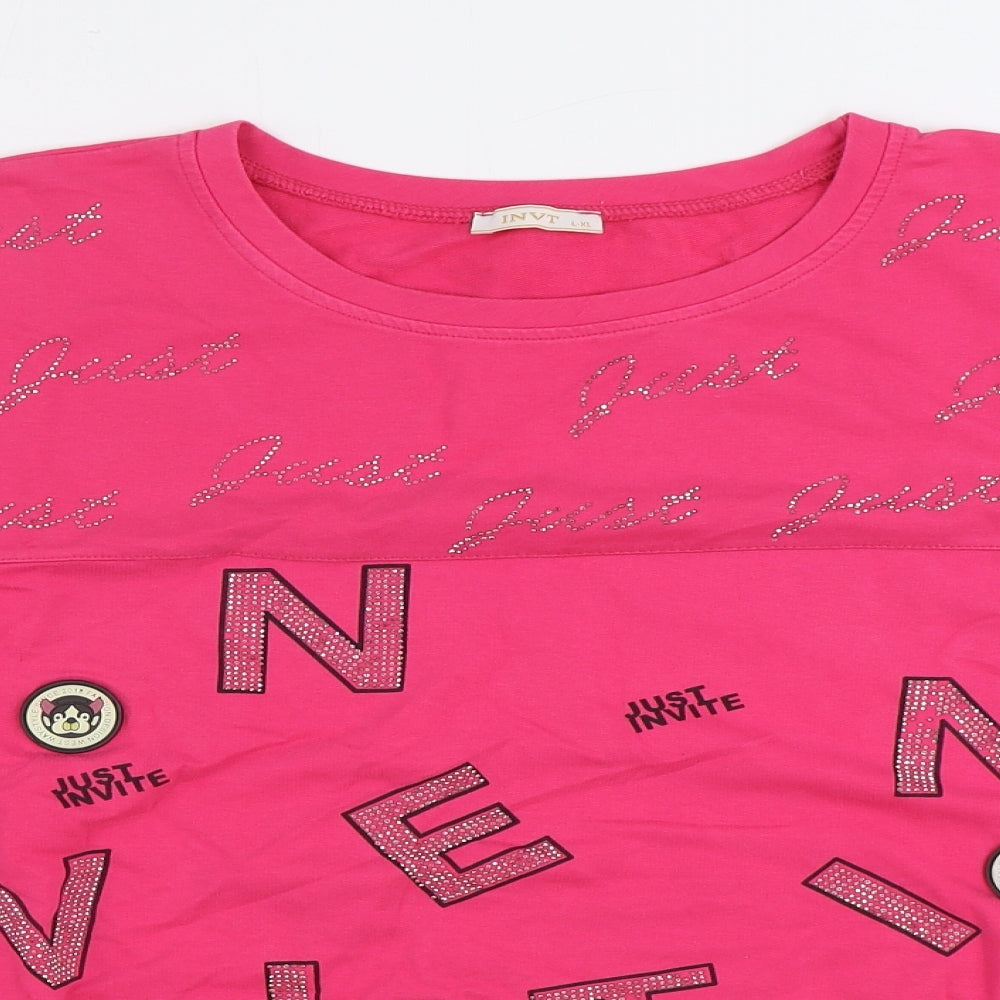 INVT Womens Pink Geometric Cotton Pullover Sweatshirt Size XL Pullover