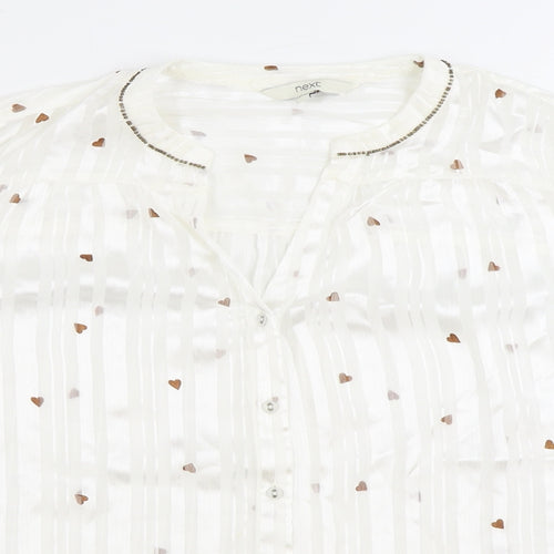 NEXT Womens White Striped Polyester Basic Button-Up Size 12 V-Neck