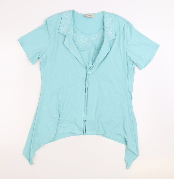 BASSINI Womens Blue Viscose Basic Blouse Size XL Round Neck