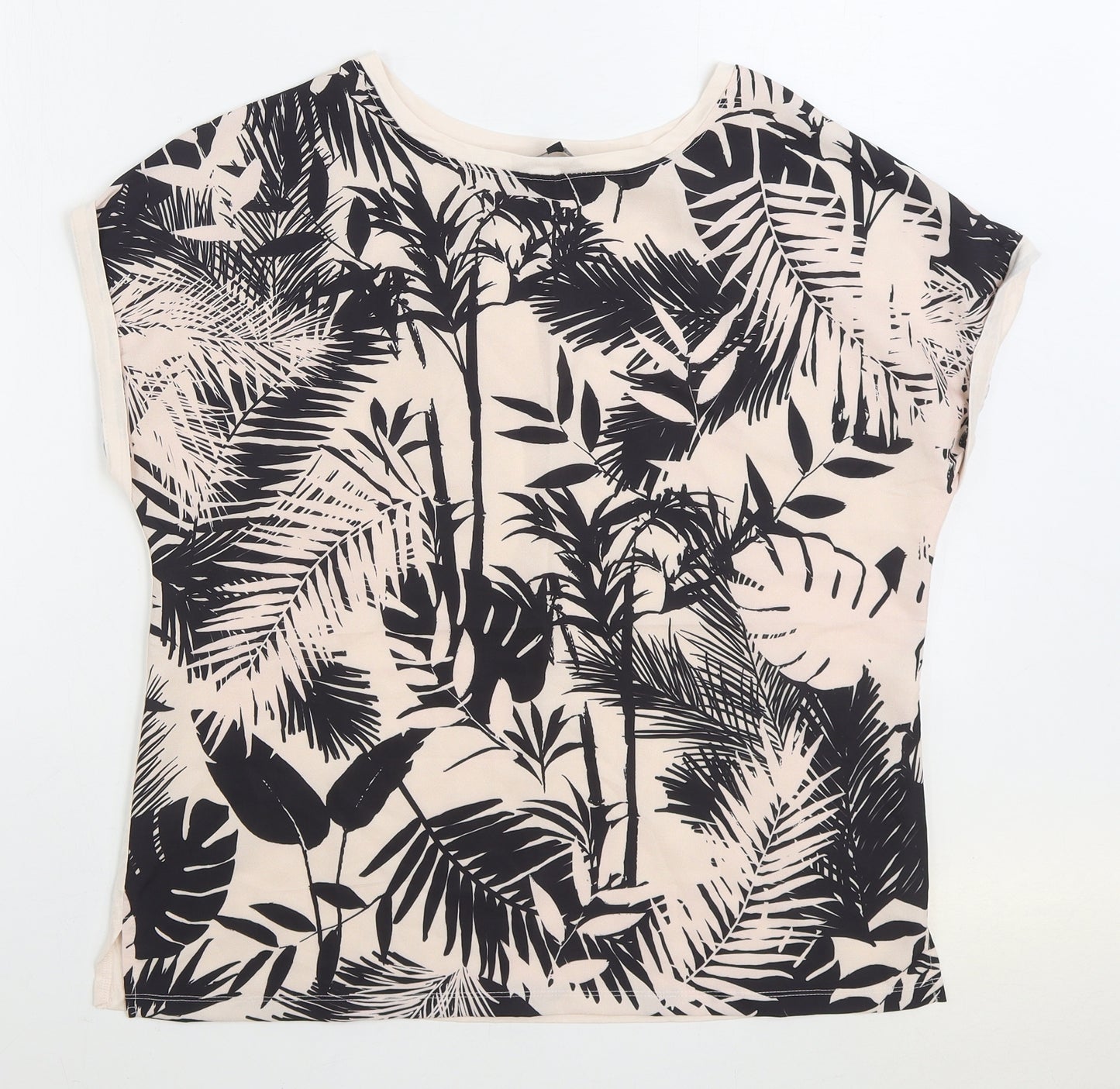 Peacocks Womens Pink Floral Viscose Basic T-Shirt Size 16 Boat Neck
