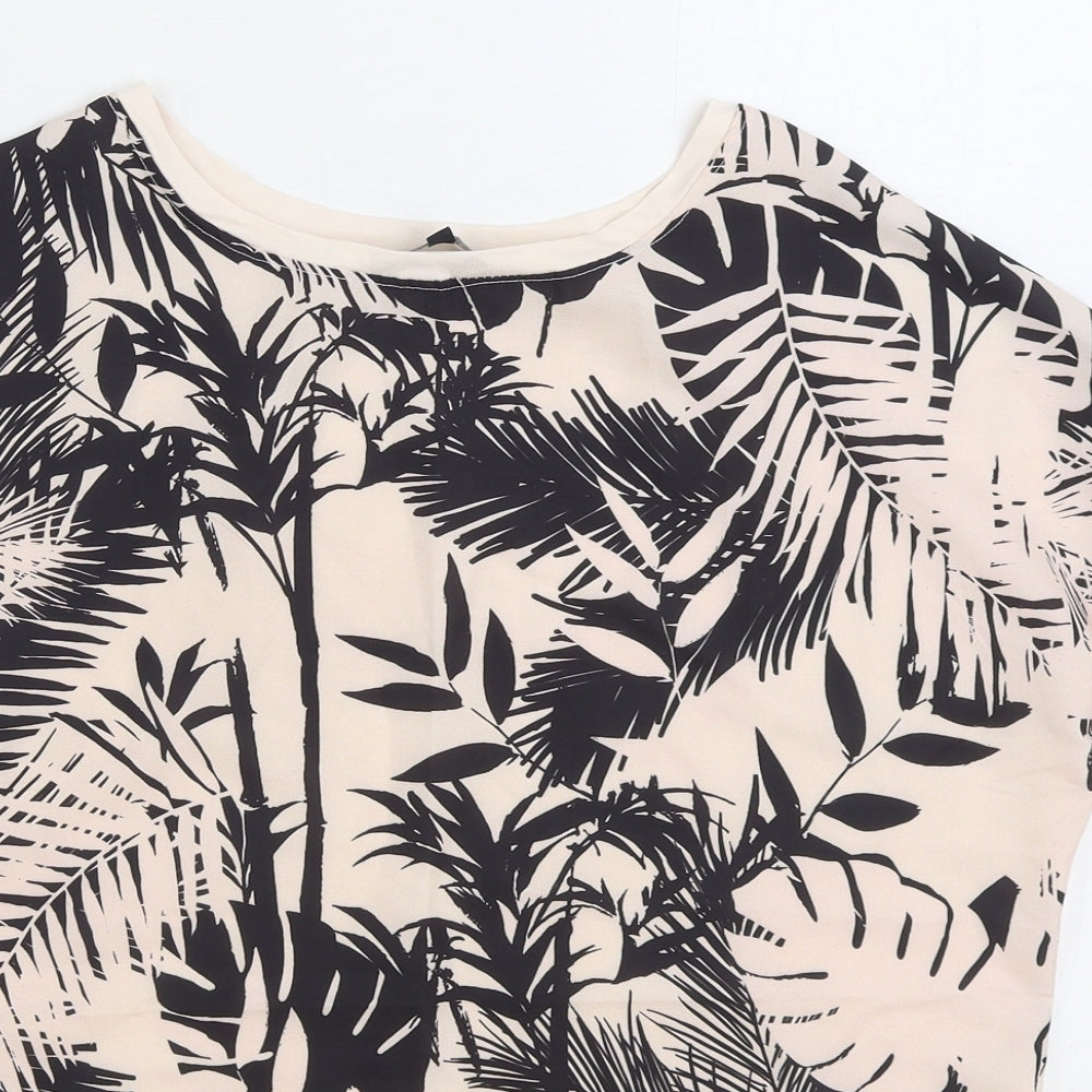 Peacocks Womens Pink Floral Viscose Basic T-Shirt Size 16 Boat Neck