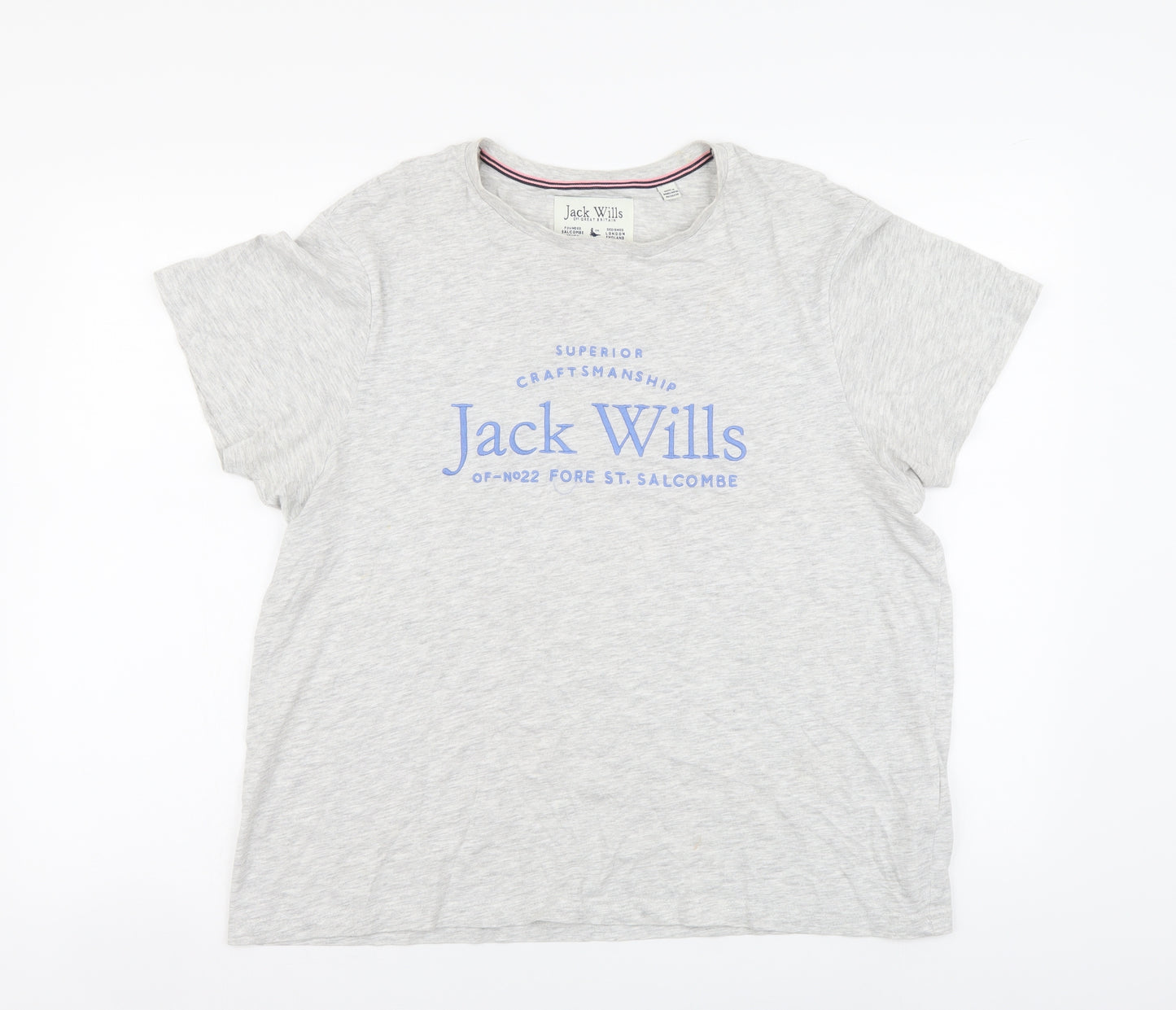Jack Wills Womens Grey Cotton Basic T-Shirt Size 14 Round Neck