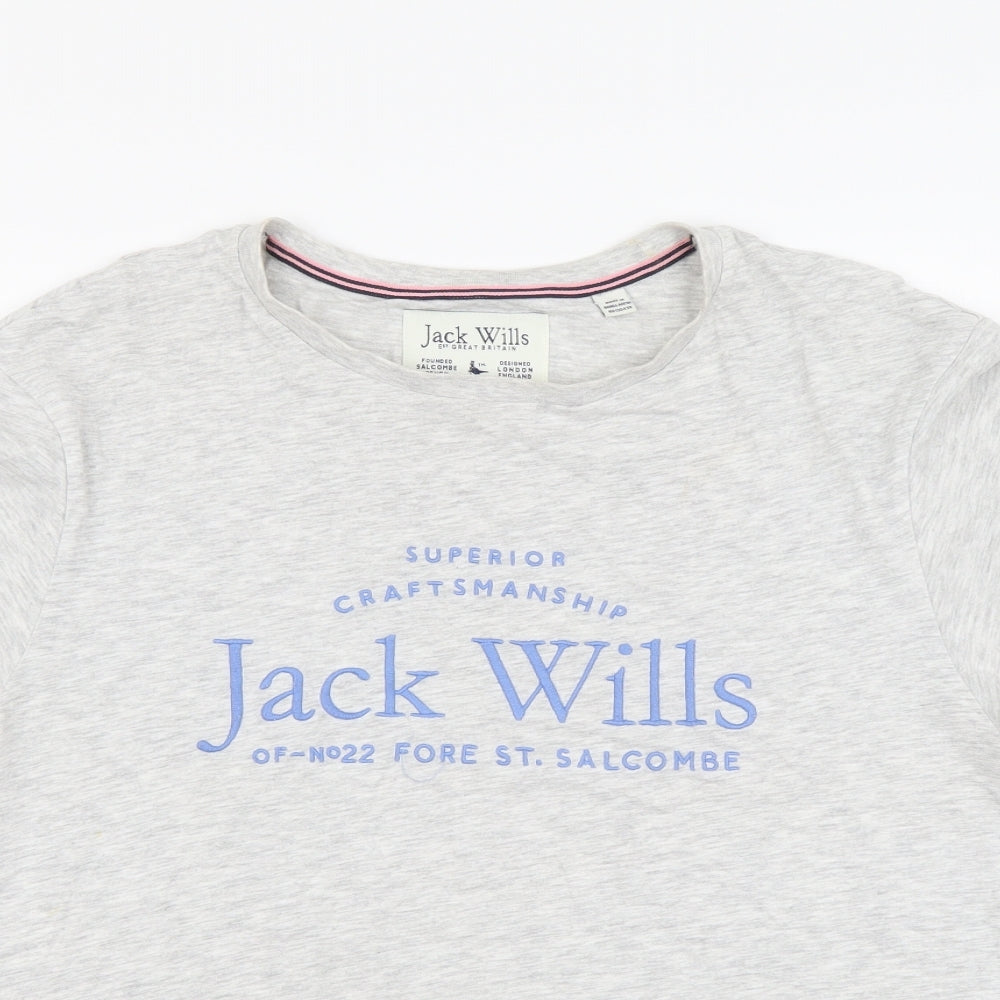 Jack Wills Womens Grey Cotton Basic T-Shirt Size 14 Round Neck