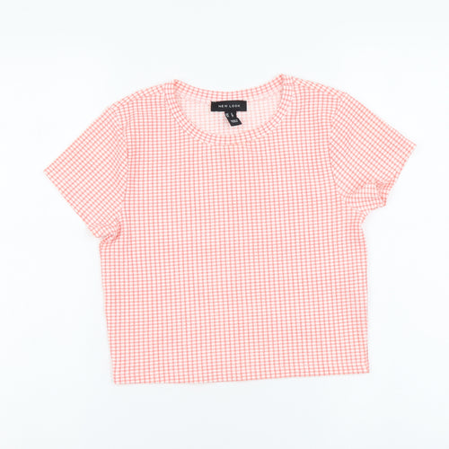 New Look Womens Pink Check Polyester Camisole T-Shirt Size 8 Round Neck