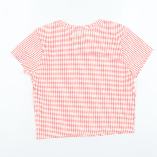 New Look Womens Pink Check Polyester Camisole T-Shirt Size 8 Round Neck