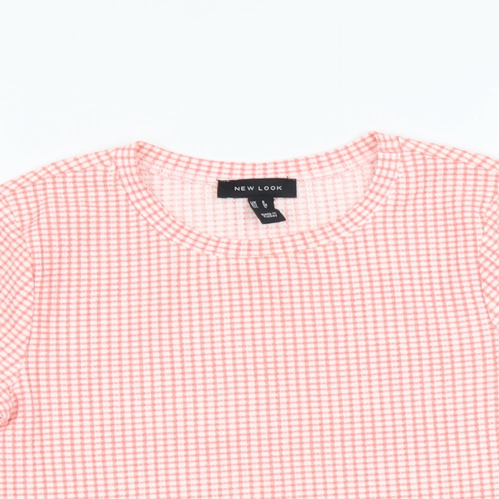 New Look Womens Pink Check Polyester Camisole T-Shirt Size 8 Round Neck