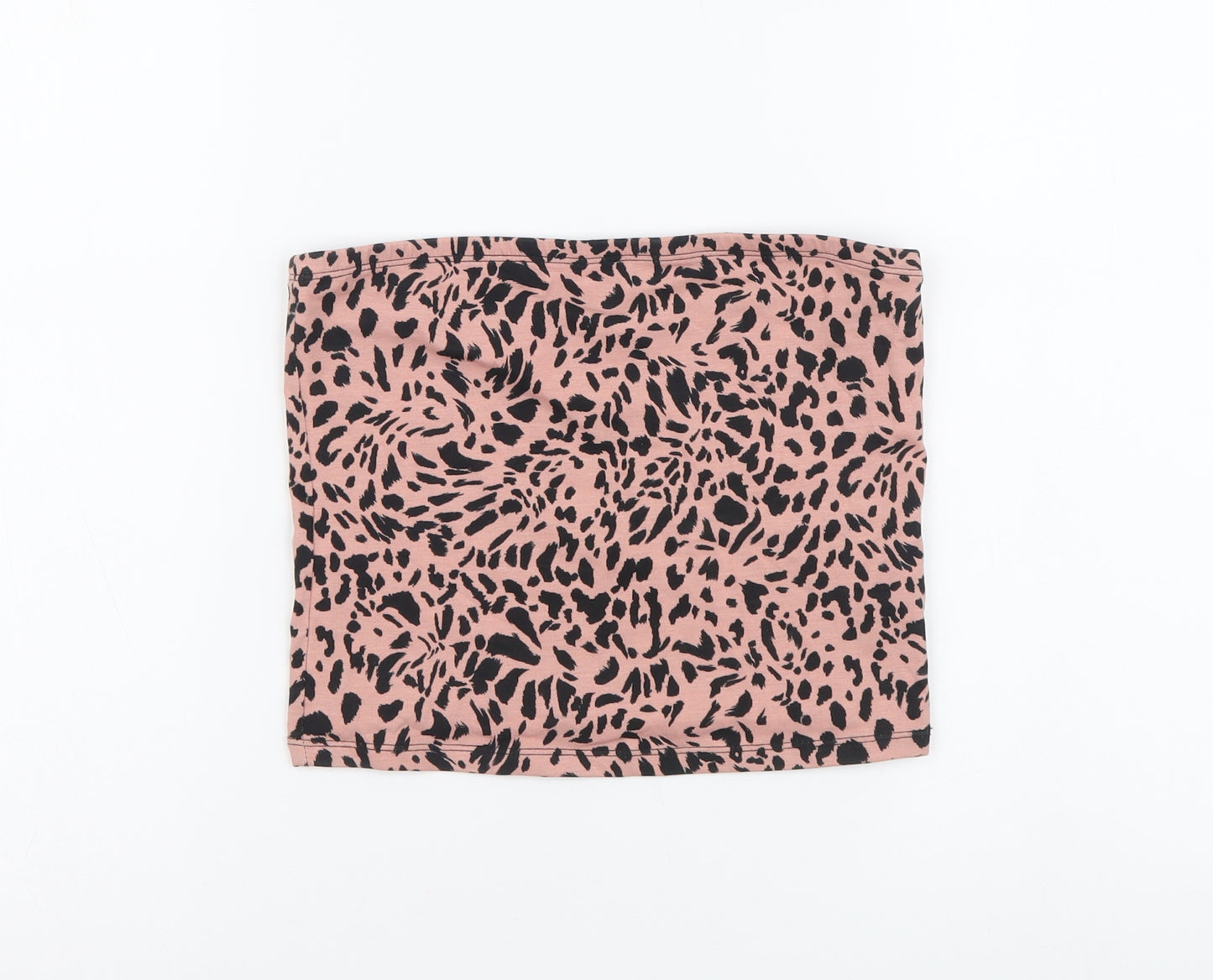 New Look Womens Pink Animal Print Cotton Cropped T-Shirt Size S Off the Shoulder - Leopard print