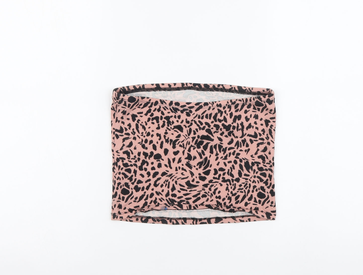 New Look Womens Pink Animal Print Cotton Cropped T-Shirt Size S Off the Shoulder - Leopard print