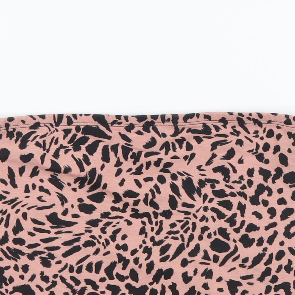 New Look Womens Pink Animal Print Cotton Cropped T-Shirt Size S Off the Shoulder - Leopard print