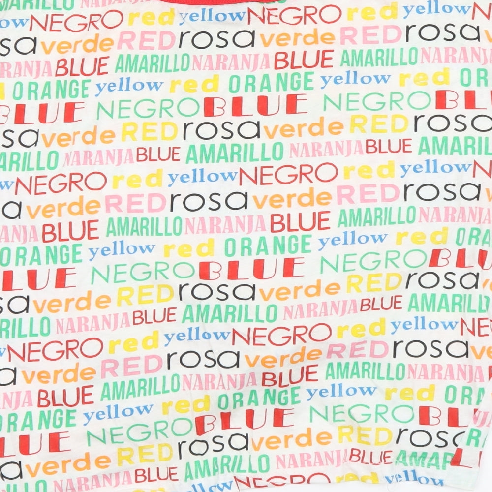 Bershka Womens Multicoloured Geometric Cotton Basic T-Shirt Size S Round Neck