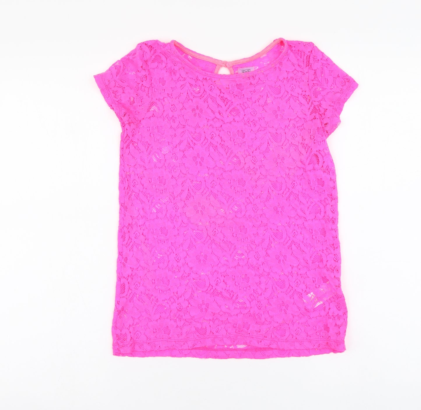 F&F Girls Pink Nylon Basic T-Shirt Size 11-12 Years Round Neck Pullover