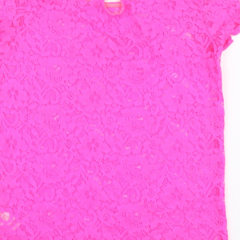 F&F Girls Pink Nylon Basic T-Shirt Size 11-12 Years Round Neck Pullover