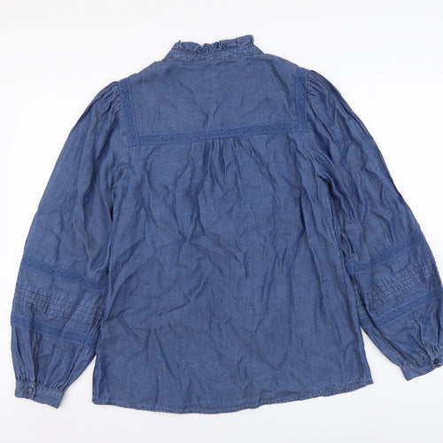 Monsoon Womens Blue Lyocell Basic Button-Up Size S High Neck