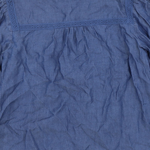 Monsoon Womens Blue Lyocell Basic Button-Up Size S High Neck