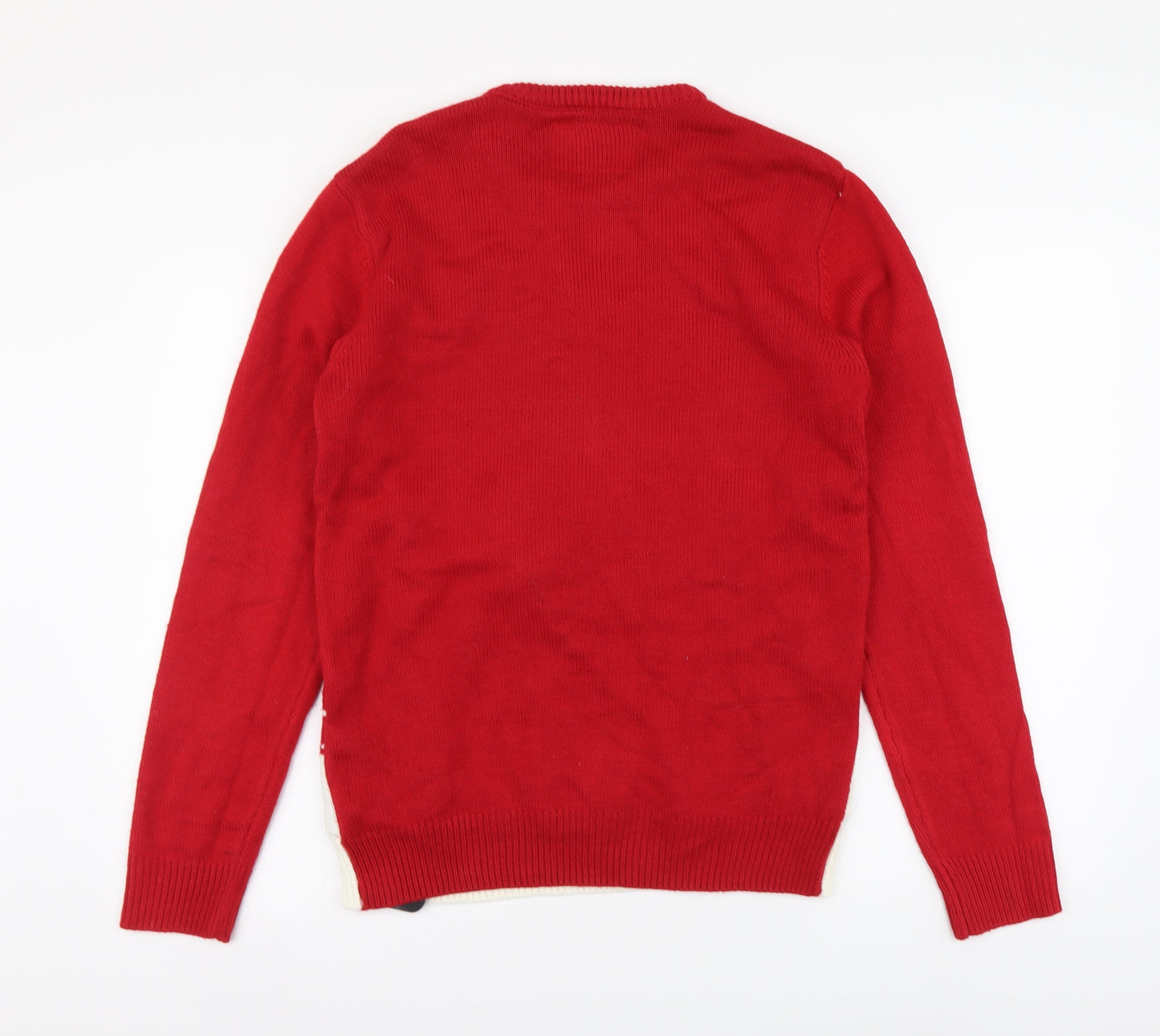 F&F Mens Red Round Neck Acrylic Pullover Jumper Size S - Reindeer Christmas