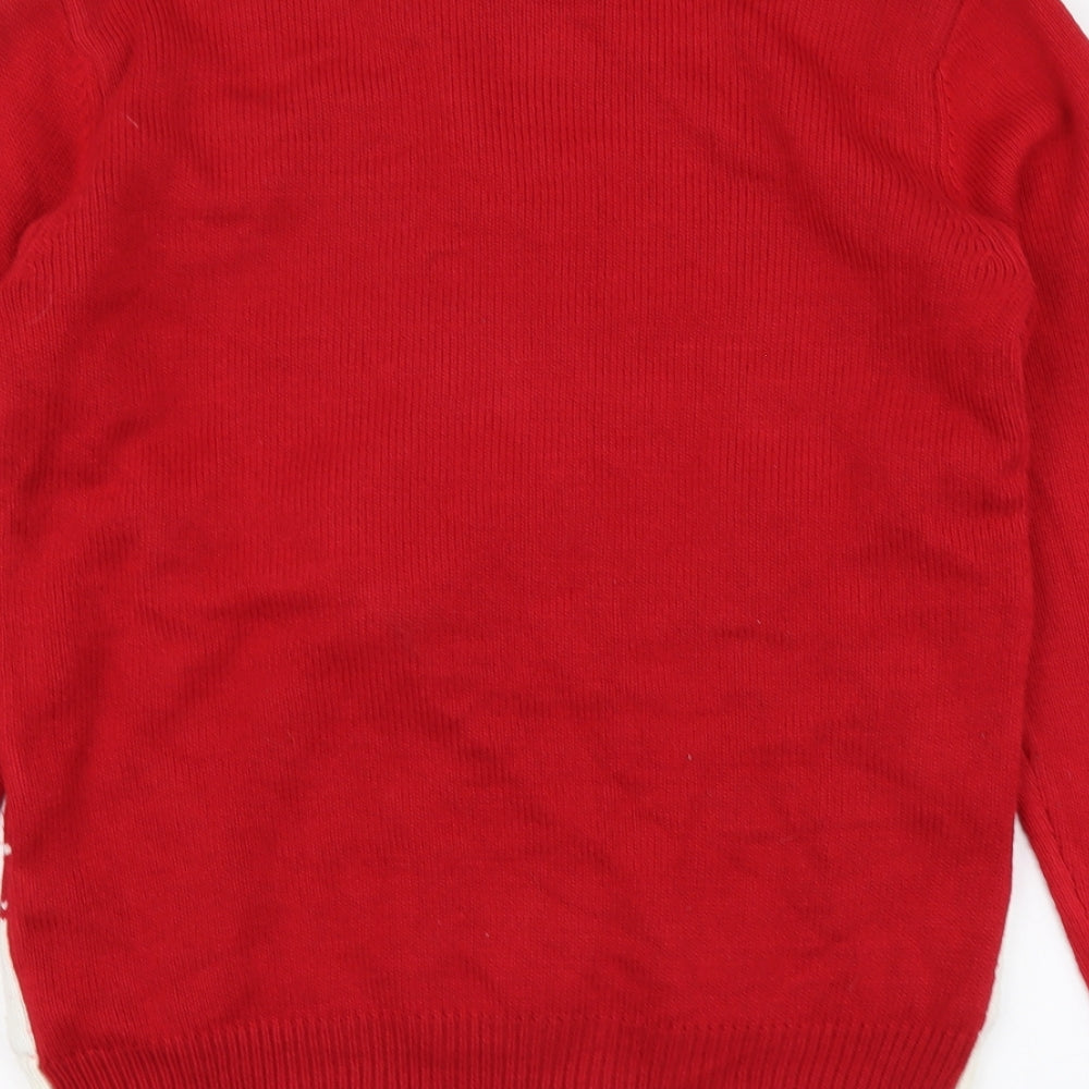 F&F Mens Red Round Neck Acrylic Pullover Jumper Size S - Reindeer Christmas