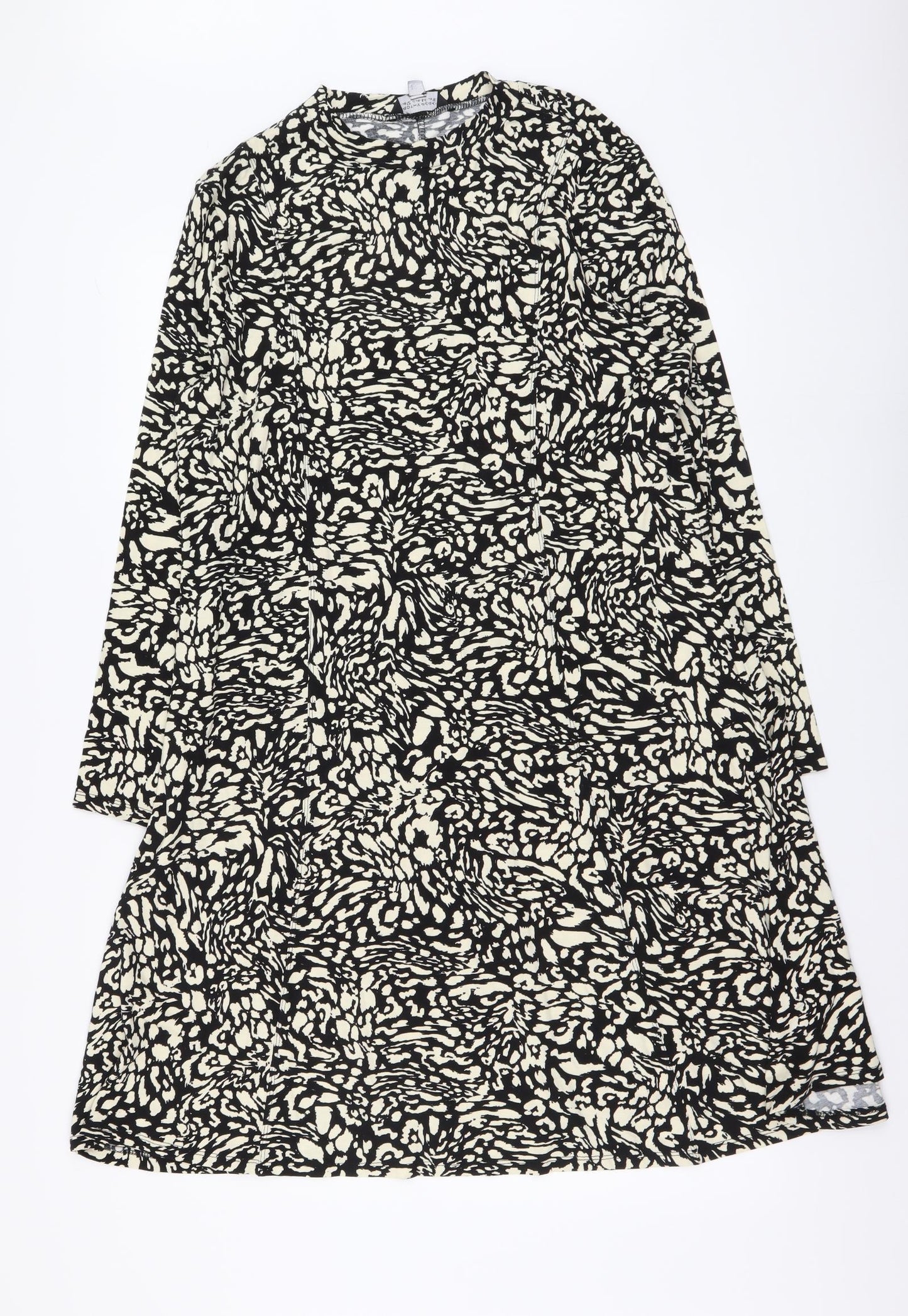 Dorothy Perkins Womens Black Animal Print Viscose A-Line Size 16 High Neck Pullover - Leopard print