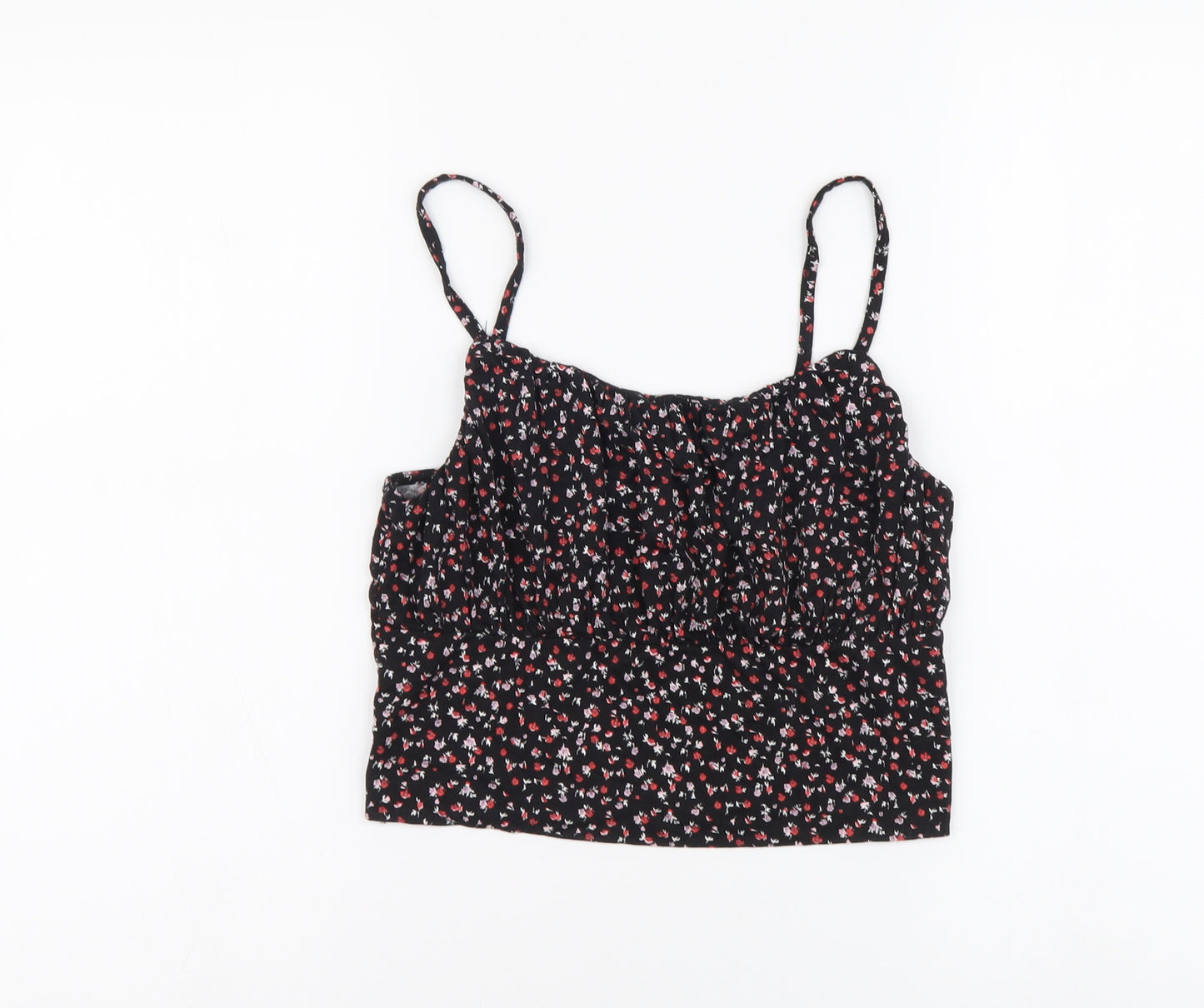 Primark Womens Black Geometric Viscose Cropped Tank Size S Square Neck