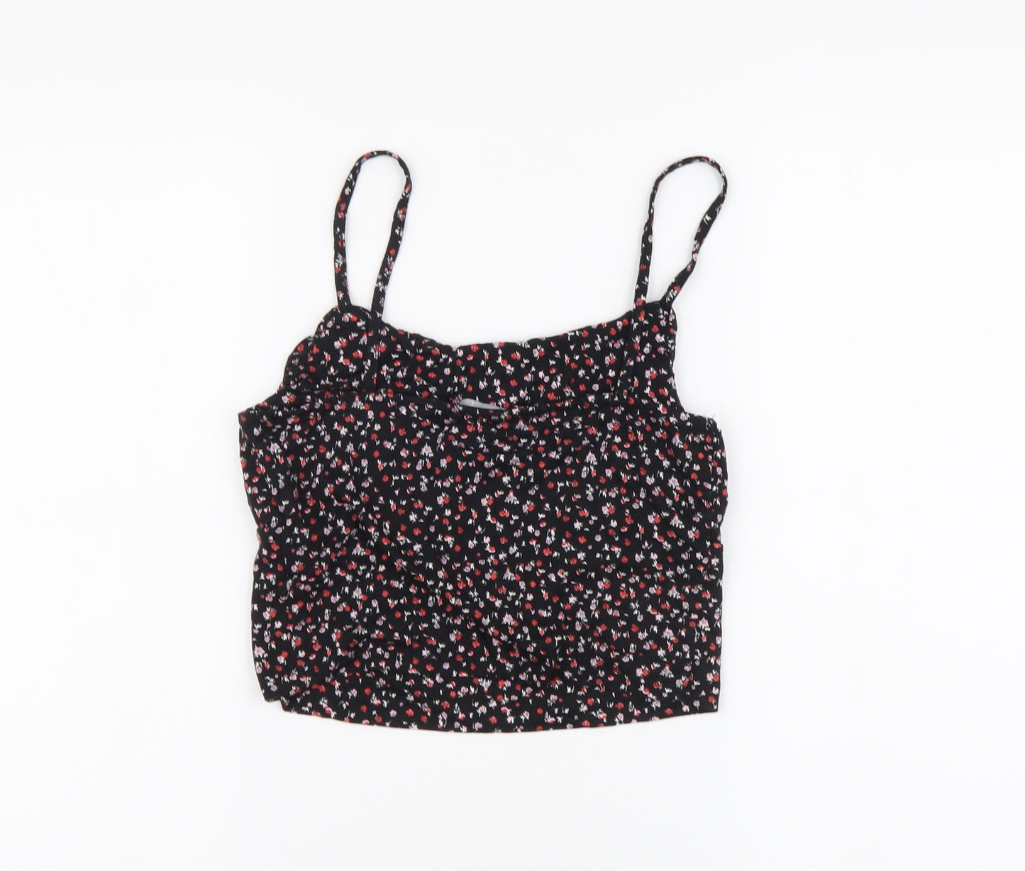 Primark Womens Black Geometric Viscose Cropped Tank Size S Square Neck
