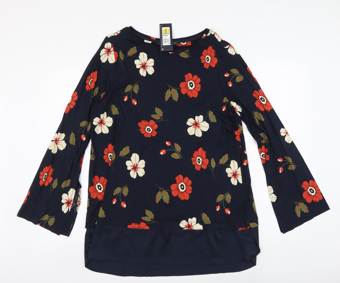 Marks and Spencer Womens Blue Floral Viscose Basic Blouse Size 16 Round Neck