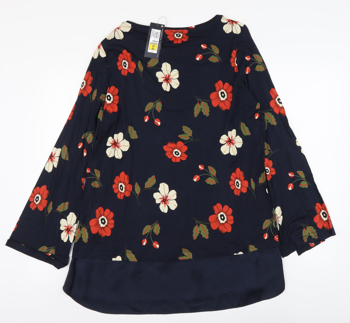 Marks and Spencer Womens Blue Floral Viscose Basic Blouse Size 16 Round Neck