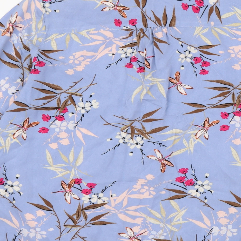 Marks and Spencer Womens Blue Floral Viscose Basic Button-Up Size 14 Collared