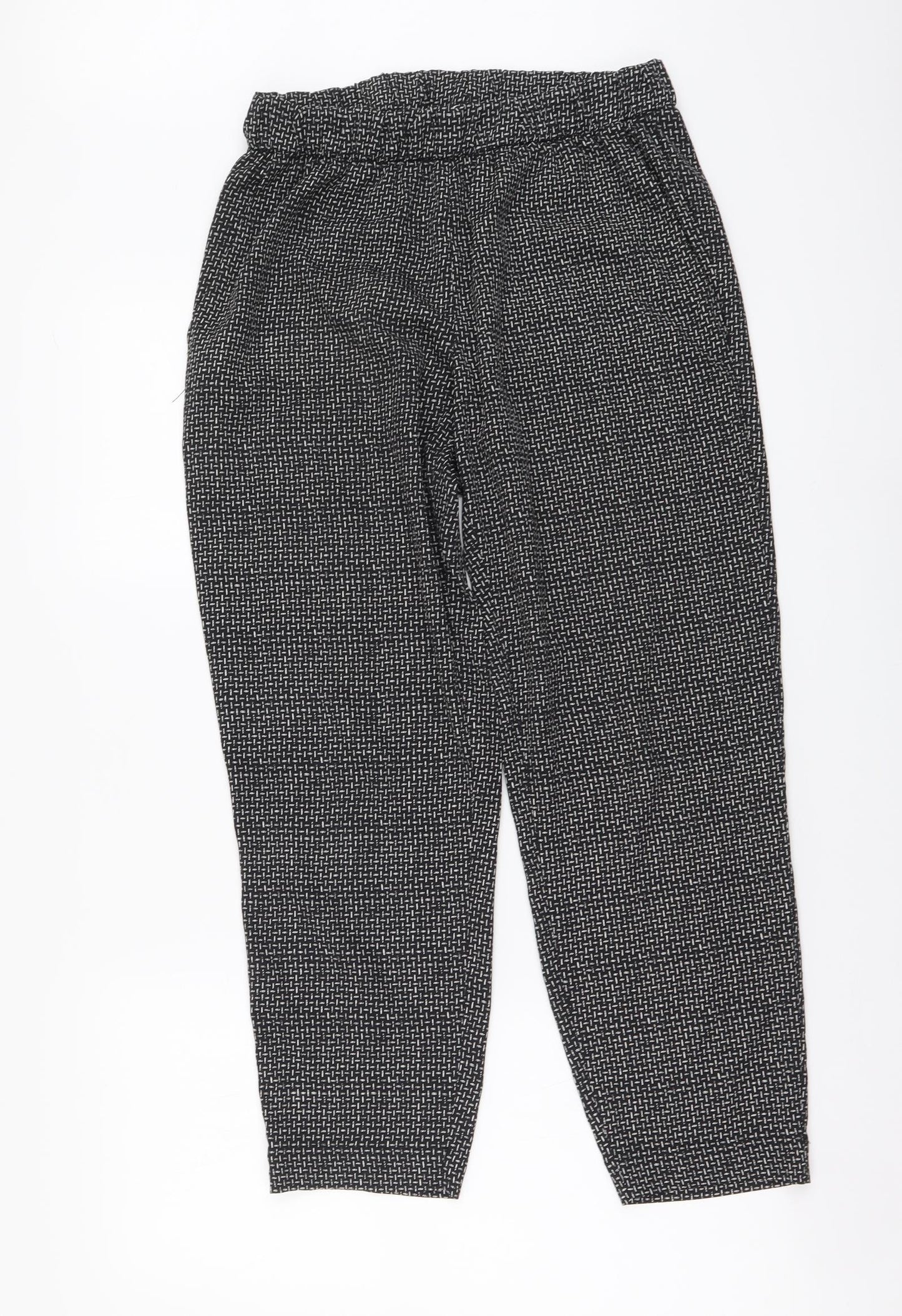 H&M Womens Black Geometric Polyester Trousers Size M L26 in Regular Drawstring