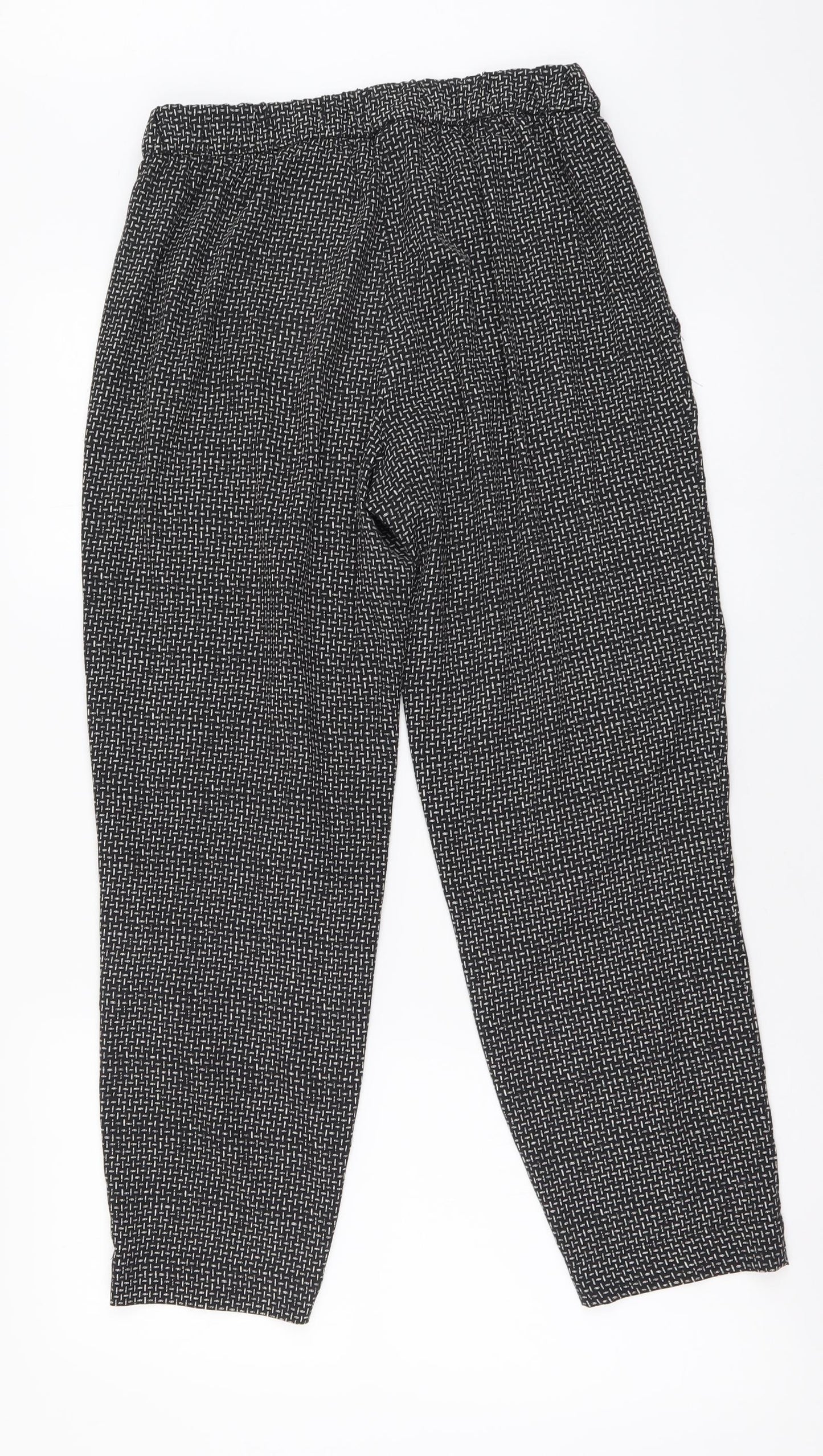 H&M Womens Black Geometric Polyester Trousers Size M L26 in Regular Drawstring