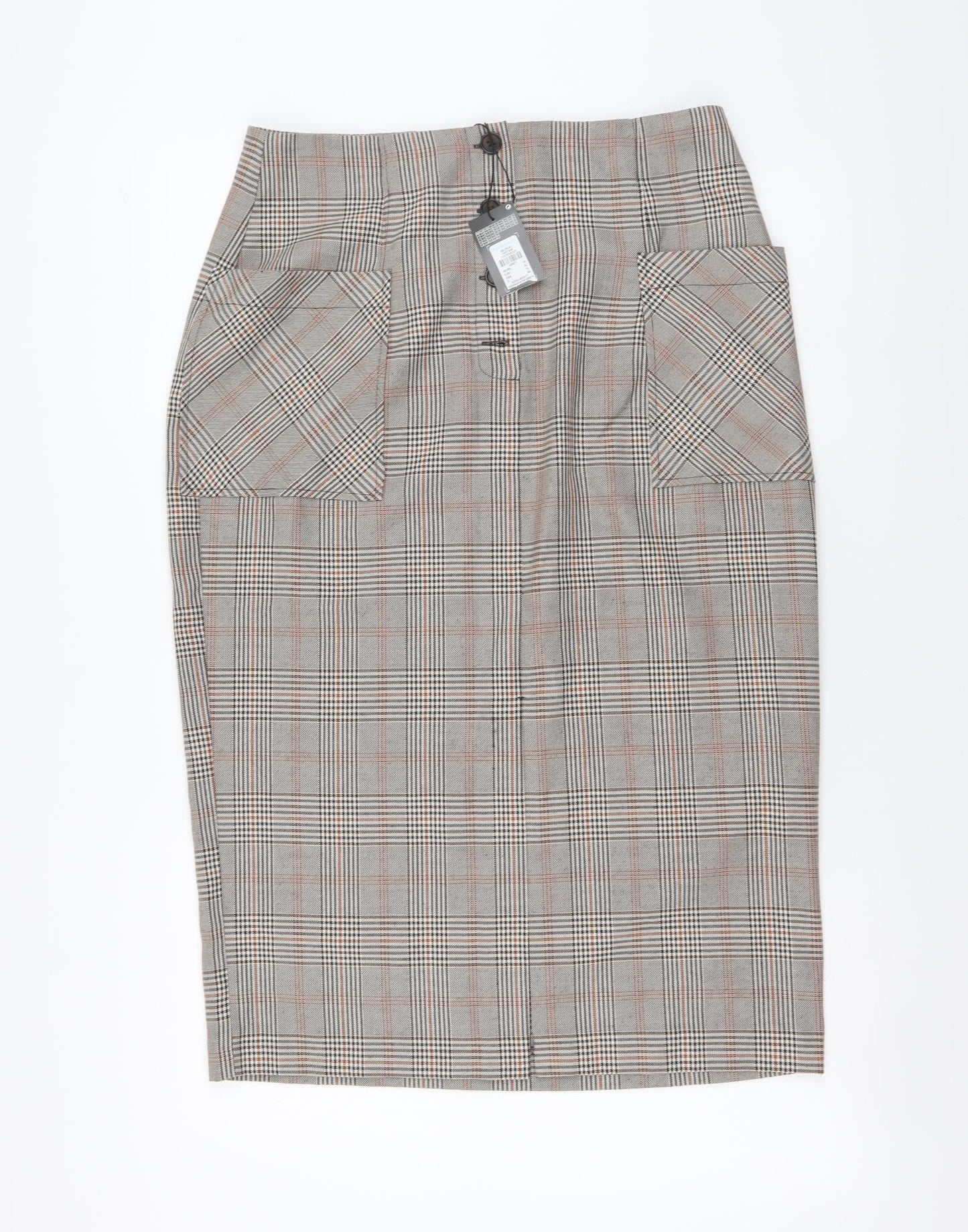 Primark Womens Beige Plaid Polyester A-Line Skirt Size 14 Button