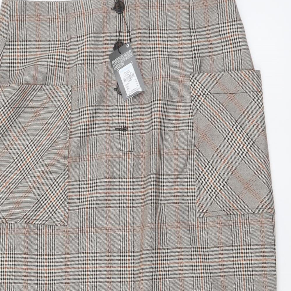 Primark Womens Beige Plaid Polyester A-Line Skirt Size 14 Button