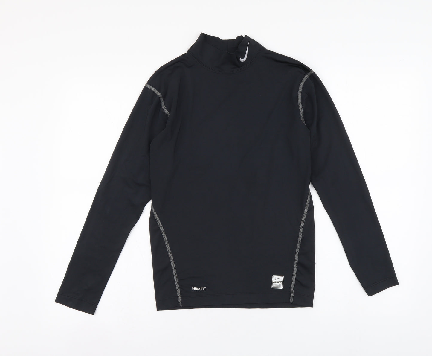 Nike Womens Black Polyester Basic T-Shirt Size S High Neck Pullover