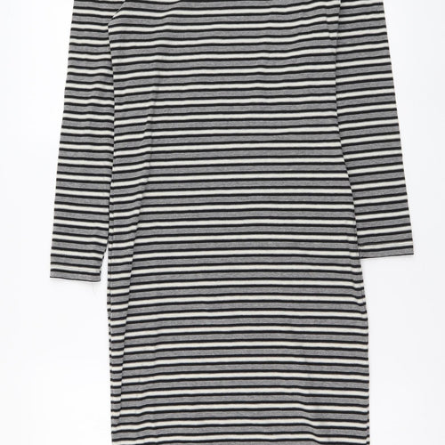 Primark Womens Grey Striped Cotton T-Shirt Dress Size 8 Round Neck Pullover