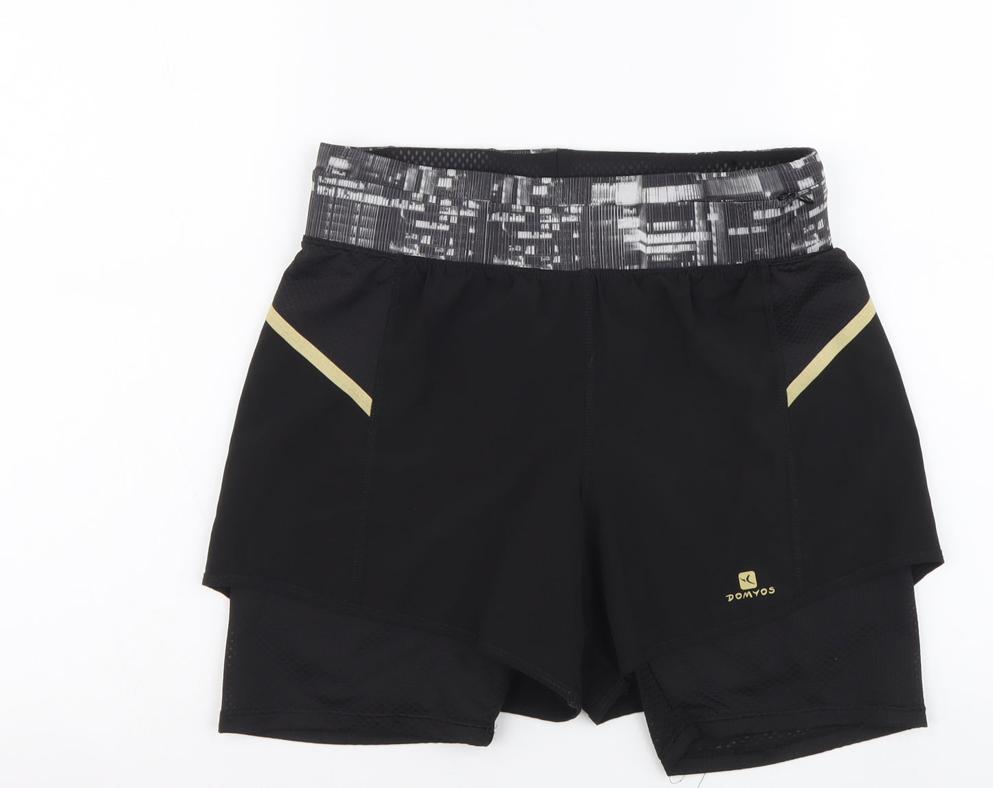 DOMYOS Womens Black Polyester Athletic Shorts Size XS L4 in Regular Drawstring