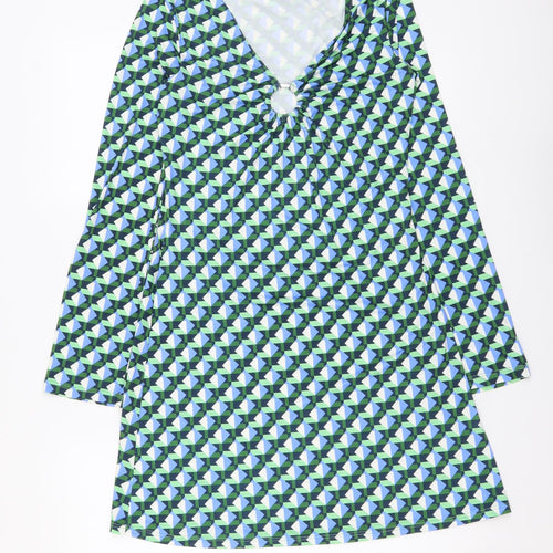 Stradivarius Womens Multicoloured Geometric Polyester A-Line Size M V-Neck Pullover