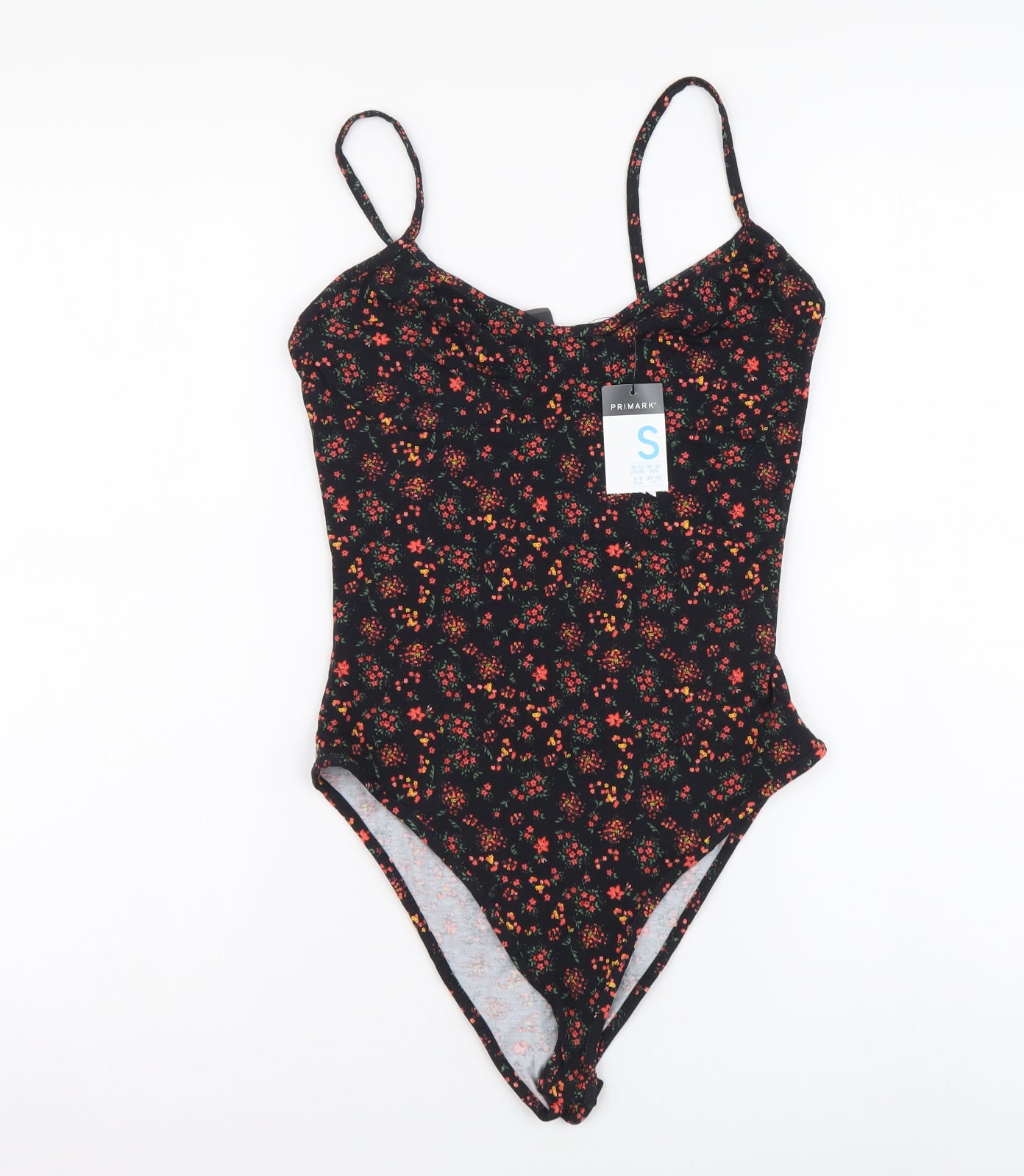 Primark Womens Black Floral Cotton Bodysuit One-Piece Size S Snap