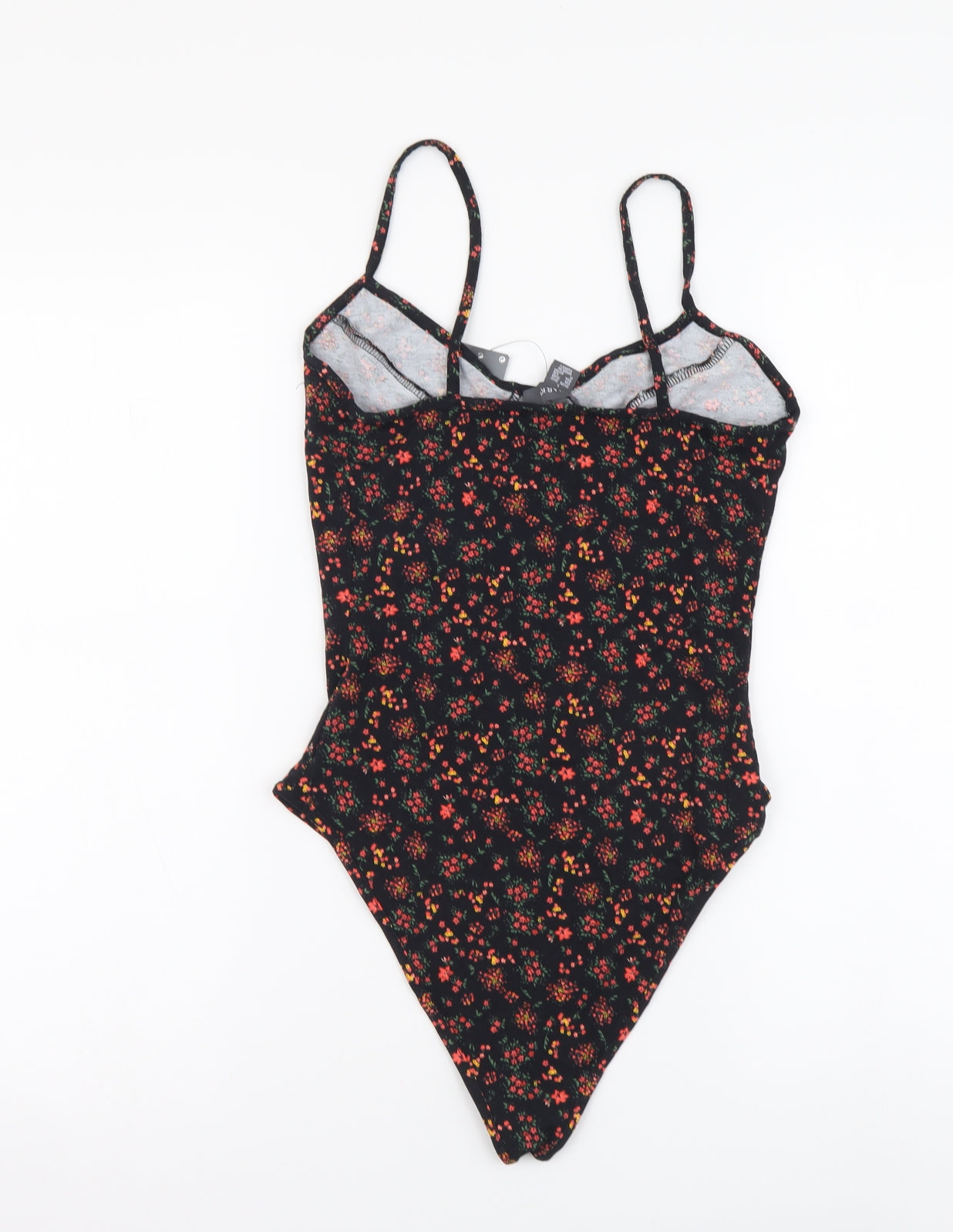 Primark Womens Black Floral Cotton Bodysuit One-Piece Size S Snap